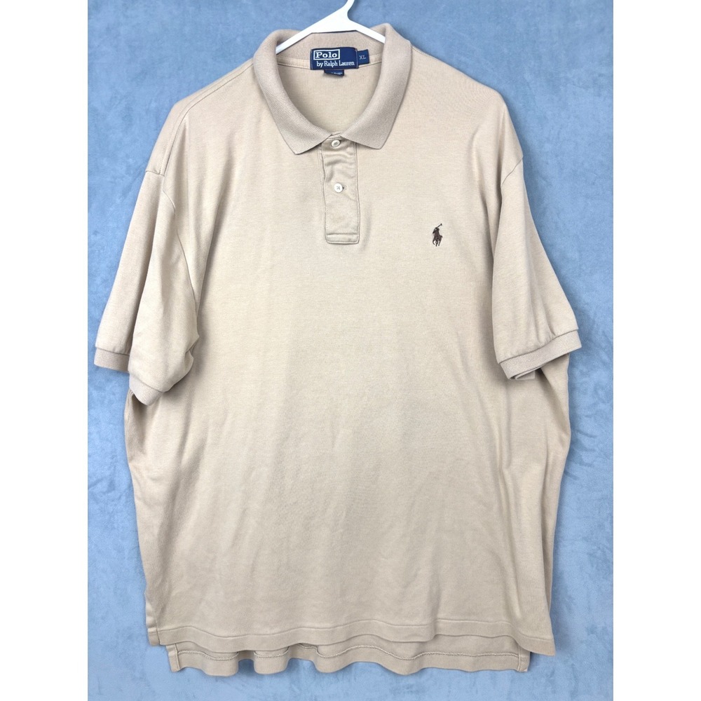 Polo Ralph Lauren Mens XL Tan Beige Short Sleeve Cotton Polo Shirt Pony Logo